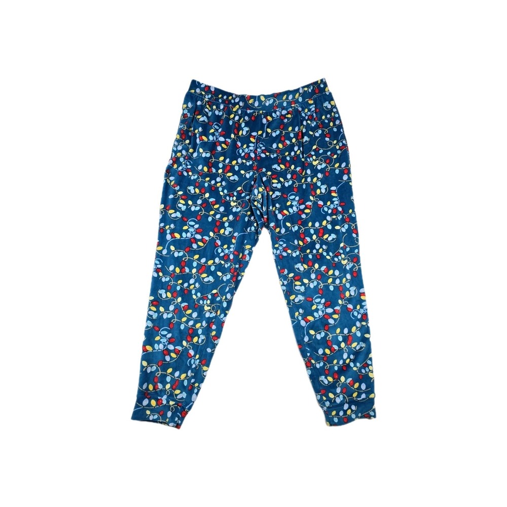 Jockey Womens Blue Christmas Lights Fleece Pajama Jogger Pants Size Large